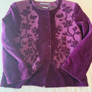Alberta Ferretti Vintage Vibes Rich Purple Embroidered Velvet/Silk Blazer